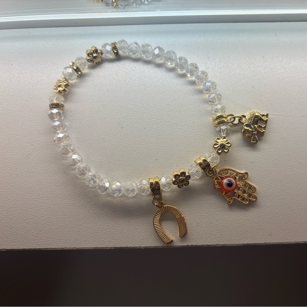 📦5/$25📦 Beautiful Glass/Crystal Bead Evil Eye Charm Bracelet